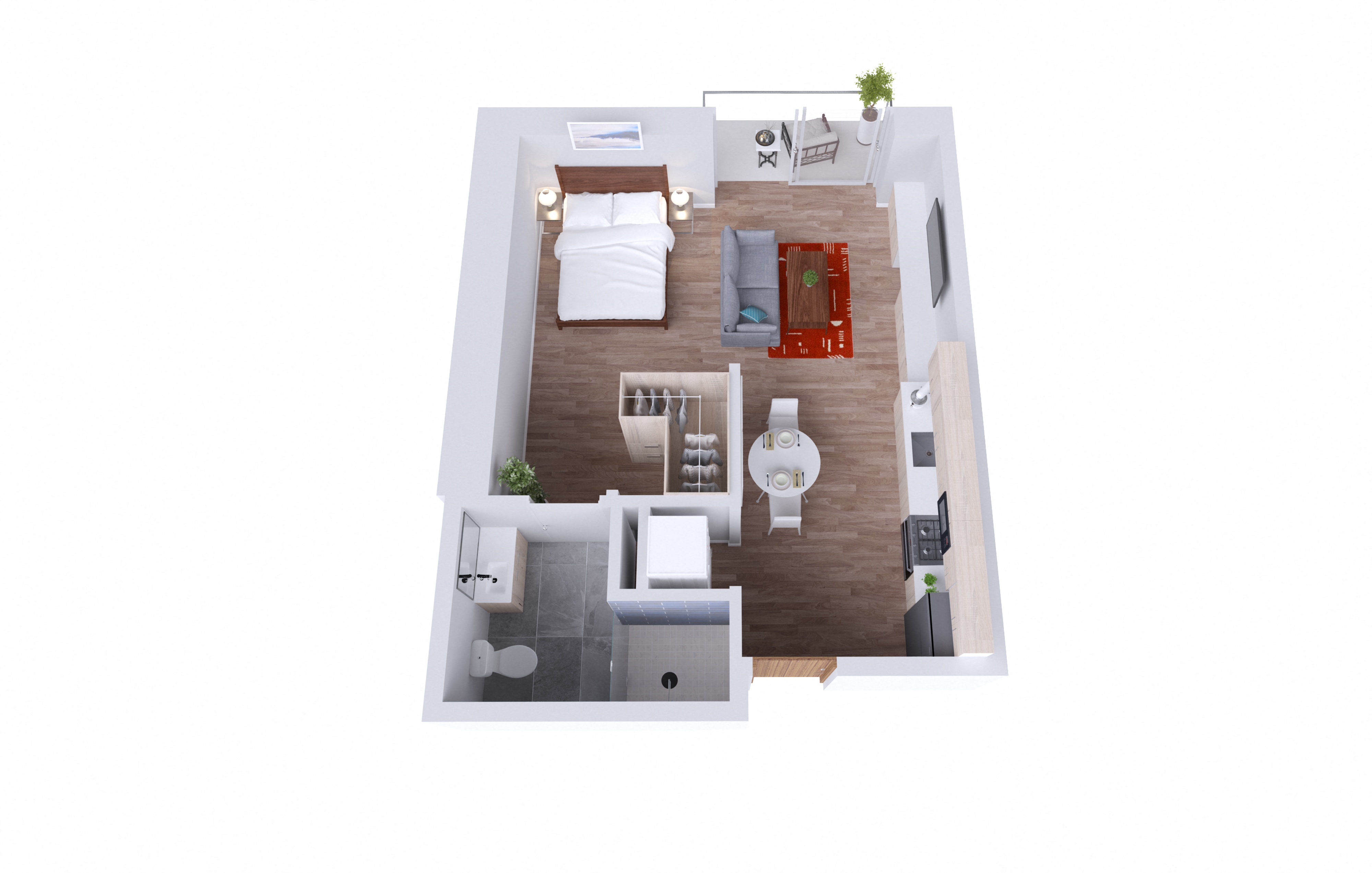 Floor plan for studio, 1 bath, 690 sqft